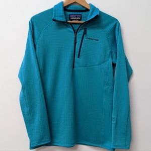 Patagonia Women's R1 Quarter Zip Inner Grid Fleece Beautifu Aqua Blue Pullover
